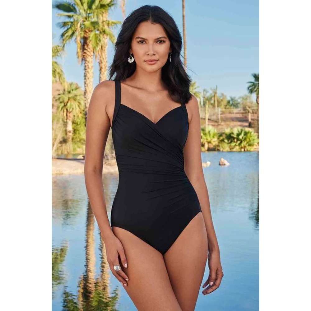 Miraclesuit Sanibel Black One Piece Swimsuit Ruched Shaping 20W